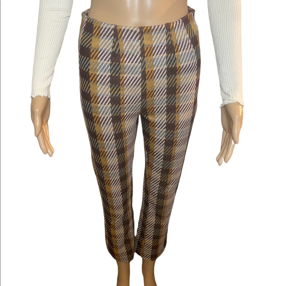 Free People Brown Plaid Pants Size Four